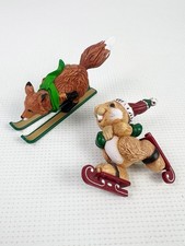 Vintage Christmas 1983 Hallmark Skiing Fox & Skating Rabbit Ornaments Woodland picture