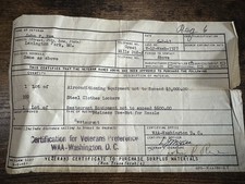 1947 Veterans Certificate to Purchase Surplus Materials WAA Document picture
