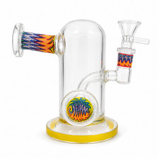 Yellow Rainbow Wig Wag Accent Glass Water Pipe Yellow Base 14mm - 7 inch picture