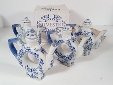 Silvestri Blue & White Teapot Napkin Rings, Set Of 4 New In Box picture