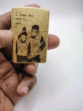 Brass Engraved Lighter – Shadow Strategy Anime Design | Laser Etched picture