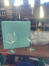 tiffany  & Co Home Essentials Clear Red Wine Crystal Goblet Stems New Box Pair  picture