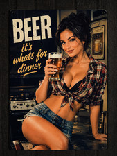 Beer Pin Up Metal Sign Retro Bar Pub Garage Man Cave Wall Decor 8x12 picture