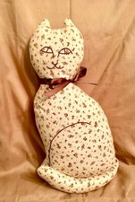 VTG 70's/80's Hand Made Stuffed Fabric Kitty Cat Folk Art LARGE picture