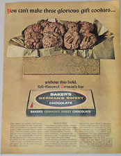 1963 Baker's Vintage Print Ad Chocolate German Sweet Cookies Gift Box Foil Gold picture