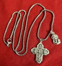 Stainless Steel Catholic Crucifix Cross Pendant Necklace New And Medal ITALY  picture