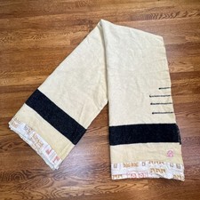 Vintage Hudson's Bay 3.5 Point Wool Blanket Cream Black Stripe Twin AS IS READ picture