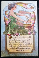Vintage Art Nouveau C Ryan Sign *Here's To Our Cook* Embossed Postcard Rare picture