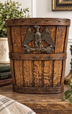 Vintage Wood Wastebasket Eagle Rustic Americana Slat Oak Basket Farmhouse Decor picture