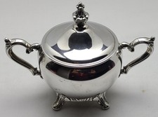 Vintage Sugar Bowl with Lid Silverplate – Ornate Scroll Handles – Footed picture
