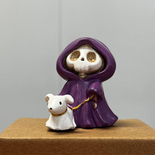 Adorable Skull Grim Reaper Statue with Ghost Dog Figurine, Halloween Decor picture