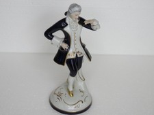 Vintage Royal Dux Rococo Cavalier Dancer Cobalt Blue Fine Porcelain Figurine 9.5 picture