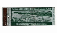 Xrare 1940 GALLOPING GERTIE Narrows Bridge Matchbook, Tacoma WA COLLAPSED BRIDGE picture