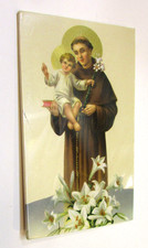 Old Saint Anthony of Padua Antique 1920's Enamel Printed Tin 3x5 Christian Icon picture
