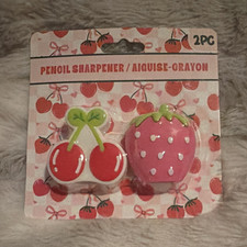 2pc Cherry & Strawberry Shaped Plastic Pencil Sharpener Set - 2PC picture