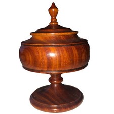 Vtg Miniature Turned Wood Pedestal Trinket Box & Lid - Treenware Ring Box 3.5” picture