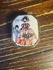 Vtg Saks Fifth Avenue Austria Enamel Pill Box Brass Velvet Portrait Trinket picture