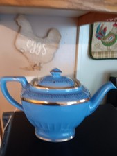 Vintage Hall China Hollywood Teapot 0106 BLUE & GOLD EUC picture