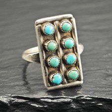Zuni Petit Point Turquoise Rectangular Sterling Silver Ring Sz 7 3/4 R6644 picture