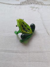 VTG Murano Style Glass Frog Green, White Belly, Yellow, Black , 1