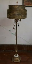 1940-50's Era 5 Foot Floor Lamp w Original Milk Glass & 2 Tier Fiberglass Shades picture