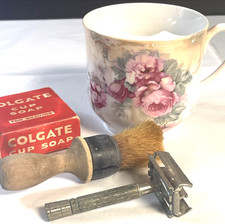 German Mustache Mug Shaving Brush Razor Colgate Cup Soap picture