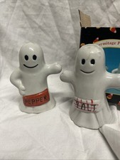 Vintage Halloween Ghost Salt & Pepper Shakers Hermitage Pottery 1996 picture
