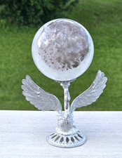 NEW Pyrite in Fluorite Polished Crystal Sphere on Metal Winged Bird Stand. USA picture