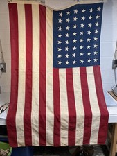 48 Star American Flag 3x5 Wool Bunting Sewn Stars WWII Vtg Americana Home Front picture