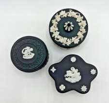 3 Wedgwood Black White Jasper Ware Covered Trinket Boxes Vintage 1960s 70s Lot B picture