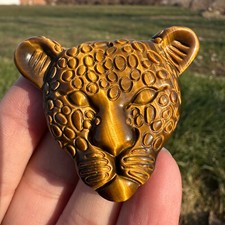 Natural Carved Tiger eye Cheetah Skull Quartz Crystal Specimen Reiki Healing 1pc picture