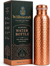 Copper Water Bottle (34Oz/1000Ml) 100% Pure Handmade Hammered Ayurvedic Pure Cop picture