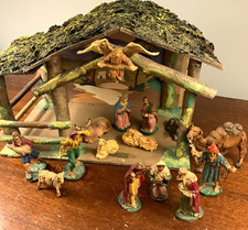 Vintage 1950s 1960s Nativity Set Creche Manger 15-Piece w/Stable Made in Italy picture