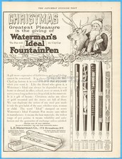 1907 Waterman's Ideal Fountain Pen Christmas Print Ad Santa Reindeer 5 Models picture