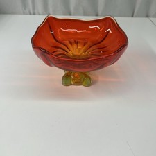 Vintage Viking Glass Epic Four Foils Square Persimmon Footed Compote Dish picture
