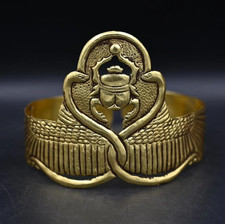 Rare Authentic Ancient Egyptian Antiquities Scarab Gold Leaf Crown Egyptian BC picture