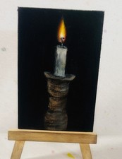 ACEO Original Candle painting 2.5 x 3.5 By RusticGlowStudio Artist TTT Acrylic picture