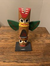 Wooden Native American Painted 7.5” Totem Pole Vintage Souvenir 1971 Rocky Mount picture
