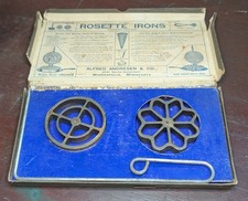 Vintage Alfred Andersen & Co. Rosette Wafer Irons With Box, Bakery Accessory  picture