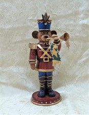 Bear with Trumpet Christmas Soldier Moving Figurine Holiday Heavy Resin Base picture