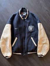 VTG 90s Nike Team Oakland Raiders Varsity Jacket Wool Leather Spellout Medium picture