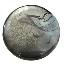 Vintage Art Glass Gray Abstract Design Disc Paperweight Artist Signed 1996 3.5