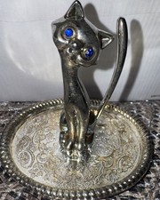 ORCHID ORIGINAL Ring Holder CAT/ Crystal Silverware Figurine, Silver Plated, NWB picture
