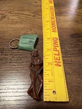 VTG 80s 90s NWT HULA GIRL TIKI KEY CHAIN KEY RING COCO JOE'S Hapa Wood HAWAII 3” picture