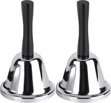 Loud Hand Bell, 2 Pack Silver Steel Hand Bells for Adults, Dinner Bells for insi picture