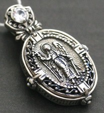 Vintage Guardian Angel Pendant, 925 Sterling Silver Orthodox Icon Necklace picture