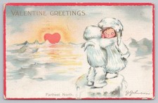 c1915 Valentine Greetings Artist J. Johnson Farthest North Snow Children Expo A9 picture