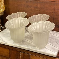 4 Glass Shades Slanted Tulip Frosted Scalloped Ribbed Fluted ~ 2