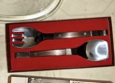Burnco Serving Fork + Spoon Tongs Vintage Stainless Steel Original Box Japan picture
