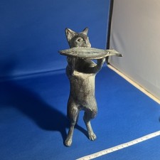 San Pacific Intl. Art Sculpture Brass/Bronze Standing CAT Butler w/Fish Platter picture